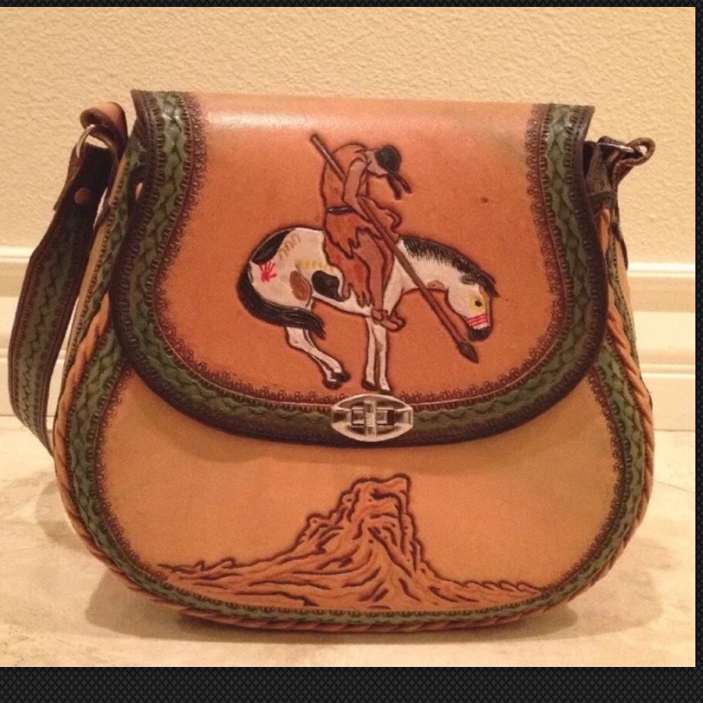 Hand Tooled Leather Bag Indian Horse Western Usa